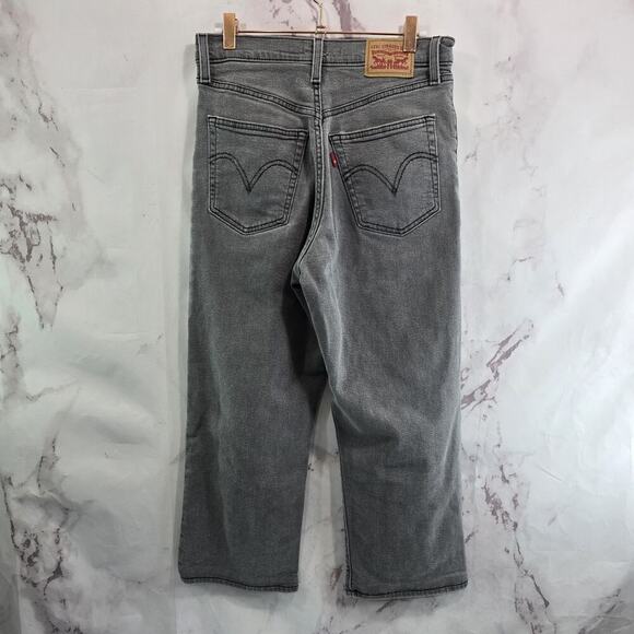 Levis Premium Jeans Women 27 Ribcage Straight Ankle Gray Button Fly Crop - Picture 1 of 12